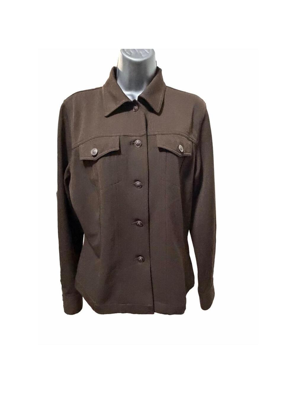Rafaella Women's Brown Soft Brushed Twill Trucker Jacket with Silver Concho Sunb